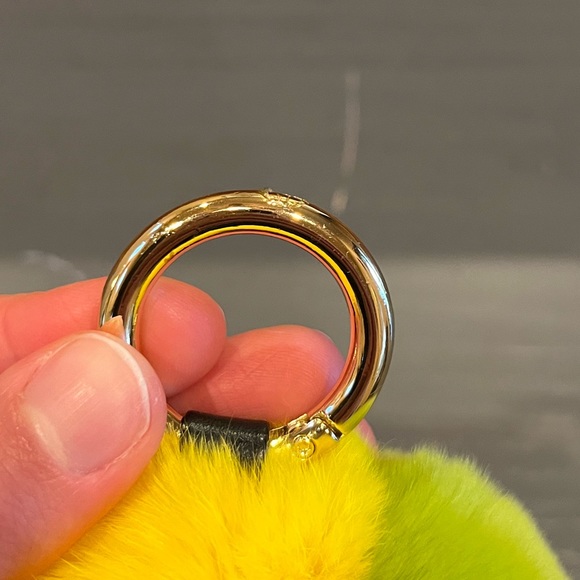 Faux Mink Fur Yellow Pear Smiley Face Keychain Bag Charm - Picture 6 of 9